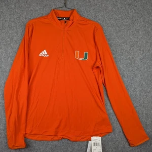 Adidas Miami Hurricanes Climalite 1/4 Zip Pullover Men’s Large Orange - NWT - Picture 1 of 11