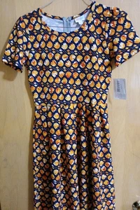 Lularoe Women’s Size Med Amelia Dress Fit & Flare Black Mustard Red Floral(Tulip - Picture 1 of 24