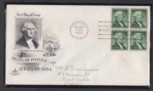 USA 1954 FIRST DAY COVER 1c WASHINTON IN BLOCK OF 4 + CACHET - Picture 1 of 1