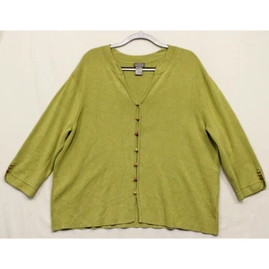 Sigrid Olsen Open Cardigan Silk Blend Beaded Button Knit Top Women 2X Lime Green - Picture 1 of 12