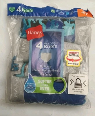 4 pack of Hanes Toddler Boys Tagless  Briefs Wicking Comfort Cotton Size 4T - Image 1 of 4