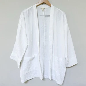 EILEEN FISHER Small/P S/P White Organic Cotton Gaze Boxy Long Jacket Cardigan - Bild 1 von 7