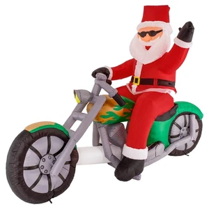 Christmas Masters 6ft Inflatable Santa Claus Riding a Motorcycle Yard Decoration - Picture 1 of 5