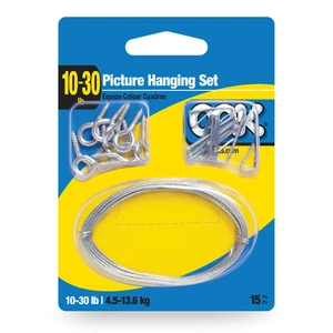 Picture Hanging Set, Picture Hanging Kit, Zinc, Steel,10-30Lb, 15 Pieces - Picture 1 of 12