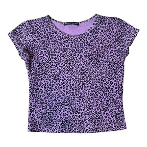 Brandy Melville Purple Leopard Animal Print Baby Tee Women's Small T-Shirt - Picture 1 of 7