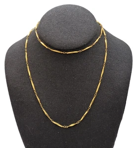Elegant Elongated Marquise Shape Bar Link Gold Tone Chain Necklace 30.5 Inch - Picture 1 of 15