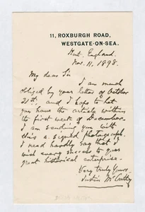 Justin McCarthy SIGNED AUTOGRAPH Letter Irish Nationalist 1898 - Bild 1 von 2