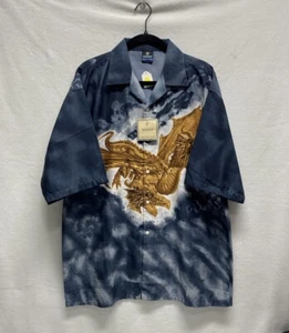 Vintage Dragon Y2K JNCO Style AOP blau Knopfleiste Größe Large neu mit Etikett - Bild 1 von 9