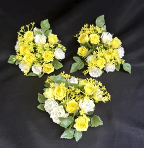 Set 3 Vintage Kunststoff gelb und weiß Blumen Kerzenringe 5,5" - Bild 1 von 10