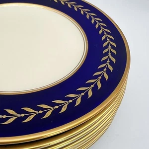 BUY 1-8 MCM SYRACUSE Richelieu PIE DESSERT PLATES 7" Old Ivory COBALT BLUE GOLD - Picture 1 of 14