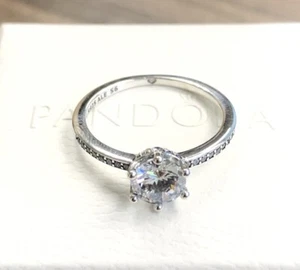 Pandora Clear Sparkling Crown Solitaire Ring #198289CZ +HINGED BOX +POLISH CLOTH - Picture 1 of 12