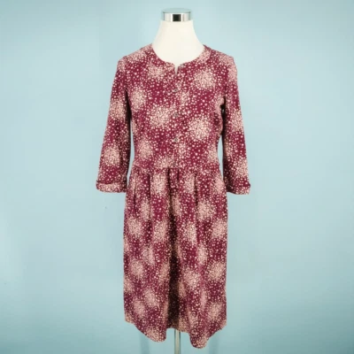 Boden Size 6L Long Briar Burgundy Red Floral Print Button Long Sleeve Knit Dress - Image 1 of 4