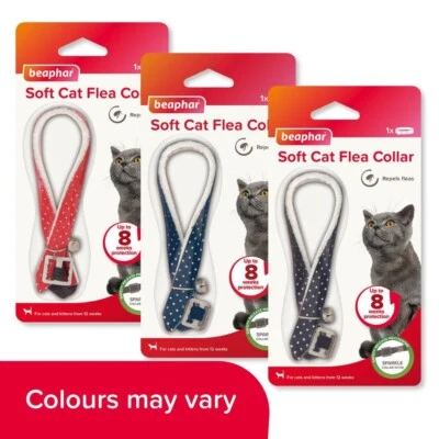 3 Pack of Beaphar Sparkle Soft Cat Flea Collar 8 Week Protect Bell Repels Fleas