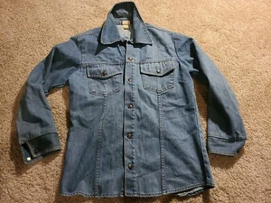 Vintage DISTRESSED Snap Front Denim Shirt/Jacket Size S  - Picture 1 of 8