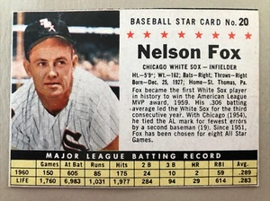 1961 Post Baseball #20 Nelson Fox, Chicago White Sox - Picture 1 of 2