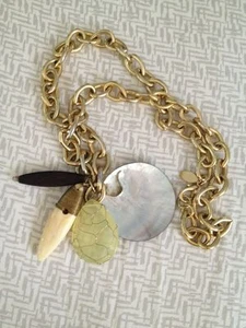 GUESS GOLDTONE CHUNKY CHAIN 4 CHARM NECKLACE - Picture 1 of 1