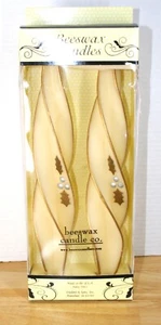 Beeswax Designs (2) Taper Style Candles Spiral Twist 12" Holly Ivory Gold ~ NIB - Picture 1 of 5