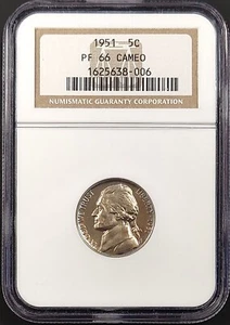 1951 Proof Jefferson Nickel certified PF 66 Cameo by NGC! sku 8006 - Picture 1 of 4