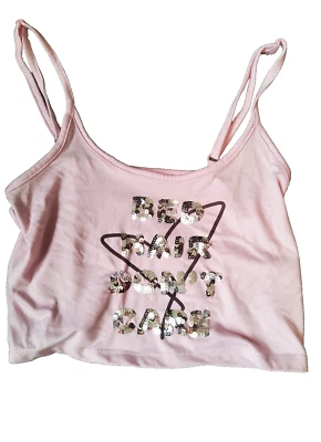 Top corto Spoiled Angel para damas rosa 'cama que no le importa el cabello' lentejuelas plateadas pequeño Foto 1 de 3