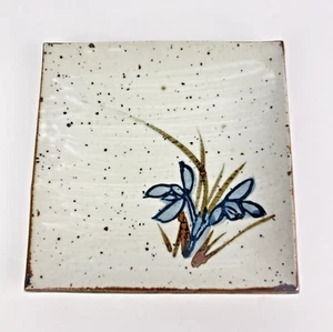 Plato de baratija cuadrado de cerámica hecho a mano flor de iris azul plato de cerámica artesanal - Imagen 1 de 8