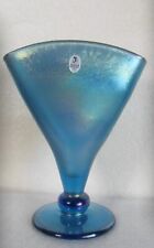 Fenton Glass Fan Shaped Vase Iridescent Blue Hand Made f/Metropolitan Museum Art