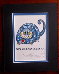 New Orleans Blues Cat  print Feline ART Jamie Hayes 8x10, music notes, signed - Picture 1 of 1
