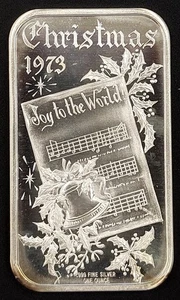 1973 Christmas, Joy To The World, One Troy Oz .999 Fine Silver bar! NO RESERVE! - Picture 1 of 4