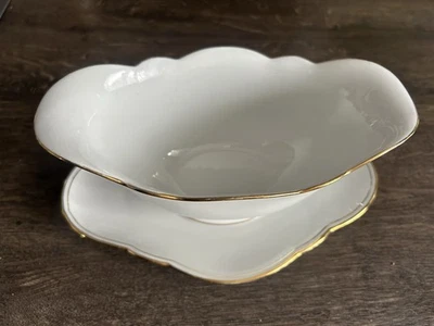 Bareuther Waldsassen Bavaria Soßenschale mit Unterteller Weiß Goldrand Porzellan - Bild 1 von 4