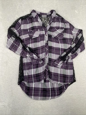 Camisa feminina de flanela Vanity de renda grande roxa preta caprichosa FairyWitchy - Imagem 1 de 4