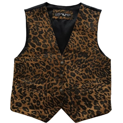 Chaleco de Gamuza de Cuero AJ Talla M Estampado de Leopardo Boho Festival Hippie Motociclista Rodeo De Colección Foto 1 de 4