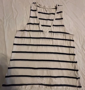 Madewell Tanktop weiß mit schwarzen Streifen V-Ausschnitt ärmellos Maritim Kreuzfahrt M - Bild 1 von 5