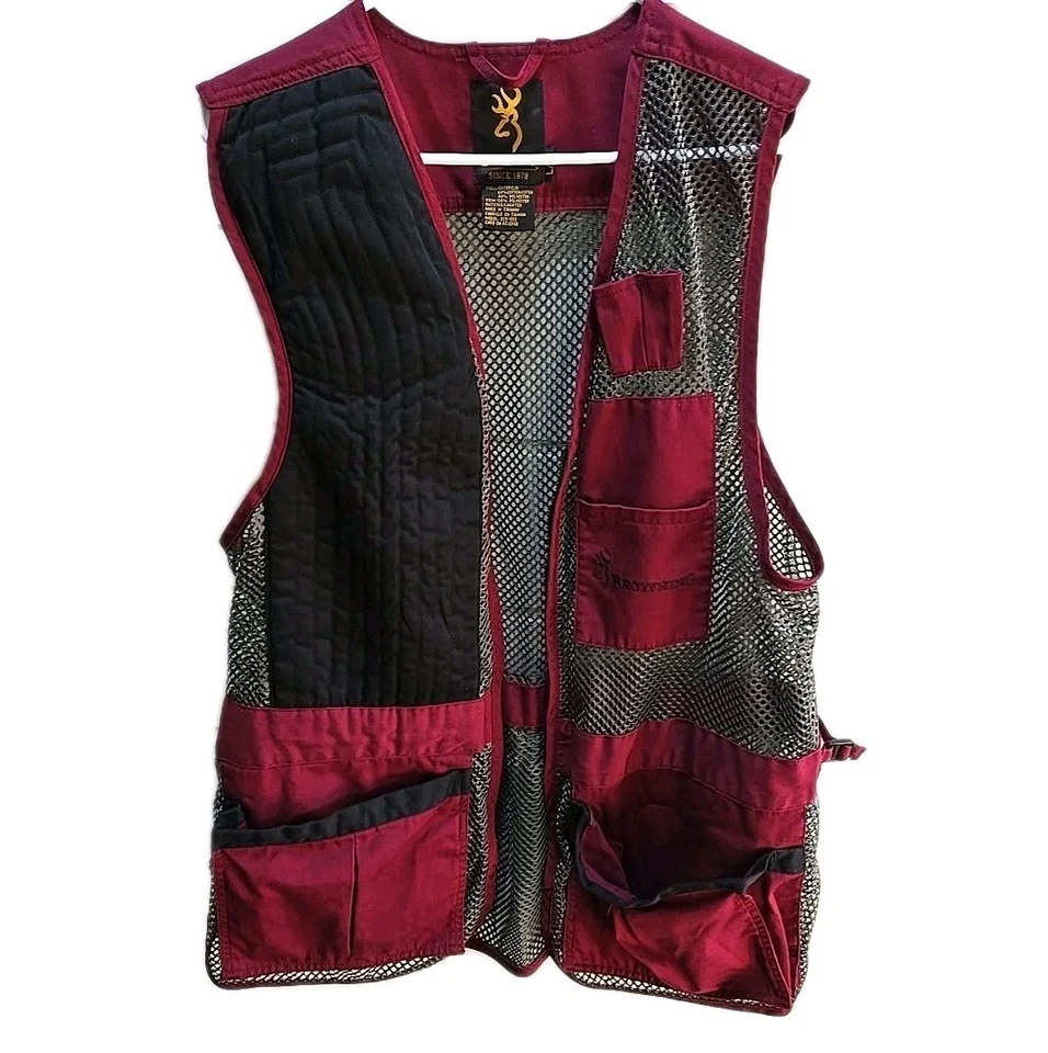 Browning Shooting Vest Mens L Maroon Red Black Right Shoulder Used - Image 1 of 4