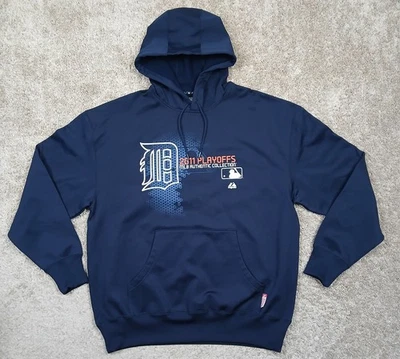 Tigers Detroit MLB 2011 Playoffs Majestic Therma Base Pullover Hoodie Sz XL  - Image 1 of 4