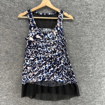 Jennifer Lopez Blouse Women XS Black Geometric Sleeveless Wide Strap Rayon - Image 1 of 4