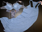 Victoria's Secret 34DDD BRA SET+Brazilian panty+long GOWN SLIP Gray BLUE Body By