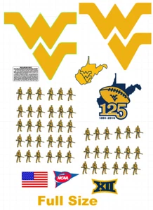 West Virginia Mountaineers Full Size FS Football Helmet Decals WV Big 12 8 Mil - Picture 1 of 1