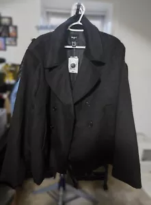 Mens Notched Double-Breasted Coat 2XL Pea coat Black - Picture 1 of 4