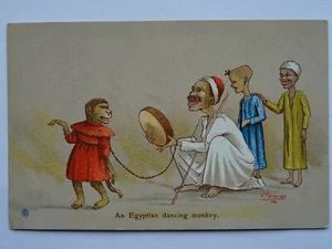 WW1 c1916 Egyptian Homour AN EGYPTIAN DANCING MONKEY Postcard Artist V. Manavian - Bild 1 von 2
