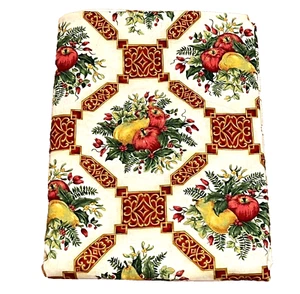 Vintage Christmas Tablecloth Fruit Apples Pears Red Gold 58x116” - Picture 1 of 5