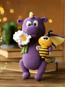 Crochet Pattern copy dragon, bee & flower amigurumi doll figure sport yarn 289 - Picture 1 of 4