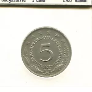 5 DINARA 1972 YUGOSLAVIA Coin #AS599U - Picture 1 of 3