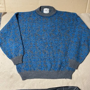 VINTAGE Sears Sweater Mens LARGE Blue Grey Knit Mock Neck Pullover Italy  - Picture 1 of 7