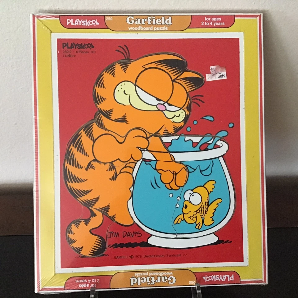 Vintage Playskool Garfield Fishbowl Woodboard Wooden Puzzle 1982 New Sealed - Image 1 of 4