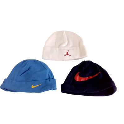 套装 3 婴儿 婴儿 帽子 Jordan Nike 男女皆宜的 Beanie 6-9mo 蓝色 海军蓝 白色 C14-2198 — 第 1/4 张图片