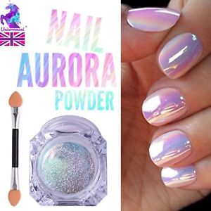 AURORA NAIL POWDER Mirror Effect CHROME Nail Art Mermaid Rainbow AB  (Opal6) Uk