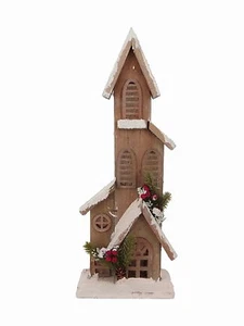 Deko Kirche Holz LED bleuchtet Winter Weihnachts Dorf Haus Leuchthaus Lichthaus - Bild 1 von 3