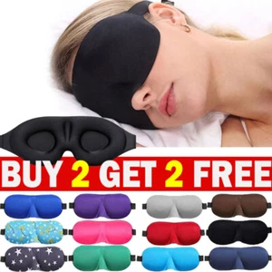 Travel 3D Eye Mask Sleeping Soft Padded Shade Cover Rest Sleep Aid Blindfold UK - Picture 1 of 45
