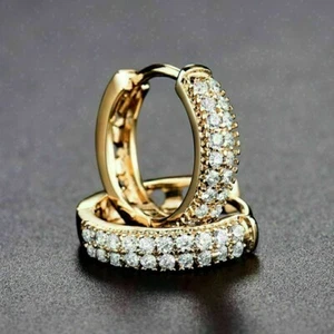 2.Ct Round Simulate Diamond 2 Row Hoop Wedding Earring in 18K Yellow Gold Plated - Picture 1 of 4