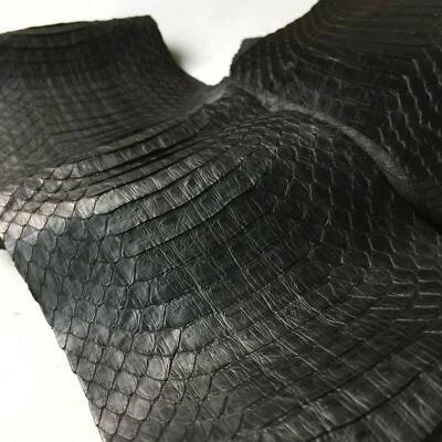 Asia Cobra Snake Skin Snakeskin Leather Hide Craft Supply Back Cut Aniline Black - Image 1 of 3