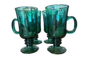 4 Vintage LIBBY 8oz Juniper Green-5.75"-Gold Rim IRISH COFFEE Pedestal MUGS -XPO - Picture 1 of 8